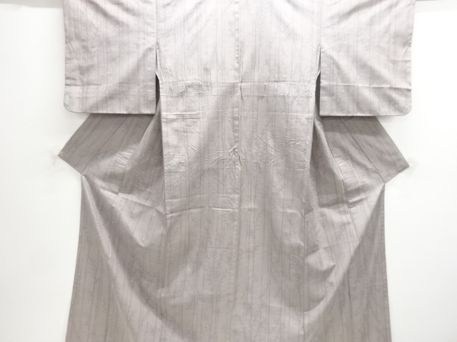 アンティーク　縞に葉模様織り出し十日町紬着物